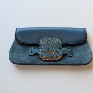 Elegant Blue Leather & Suede Clutch